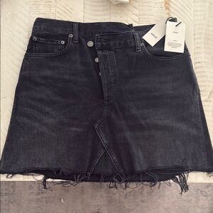 Agolde Black Denim Skirt with Distressed Hem